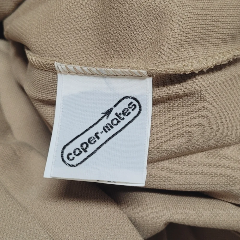 Deadstock Vintage 70s Caper-mates Stretchy Khaki Top-stitch Pleat Midi Skirt 12